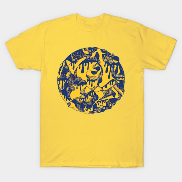 Navy Gold Circle of Drip T-Shirt by kenallouis